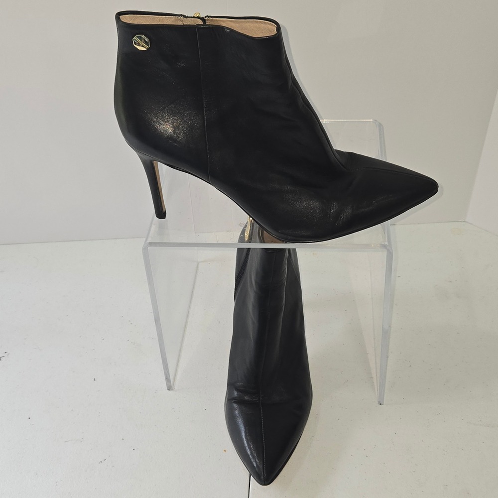 Louise et Cie Sonya Black Leather Pointed Toe Stiletto Ankle Boots Womens 10M